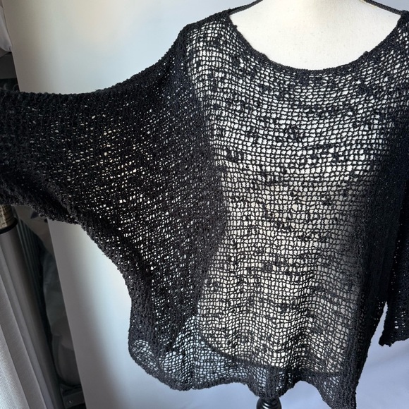 Elsie and Zoey Black Open Knit Sweater coastal boho Cottagecore OS - Picture 6 of 12